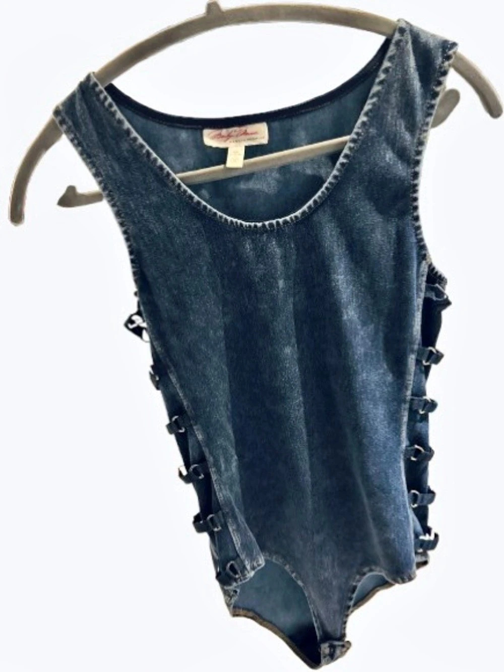 Denim Bodysuit Blue Jeans Tabs MARILYN MONROE Top Tank Punk Emo Gothic Streetwea